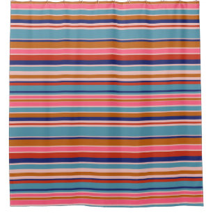 Horizontal stripes blue pink terracotta retro
