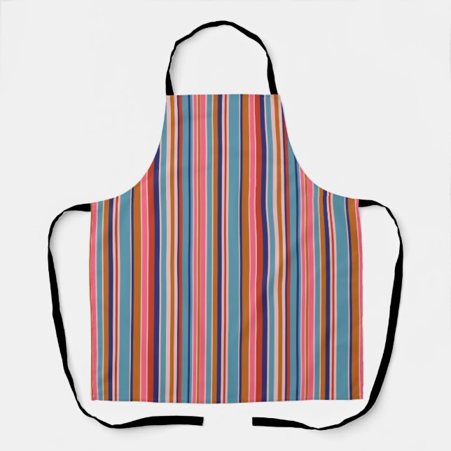 Horizontal stripes blue pink terracotta retro  apron (Front)
