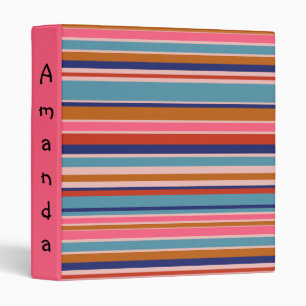 Horizontal stripes blue pink terracotta retro  binder