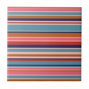 Horizontal stripes blue pink terracotta retro  tile