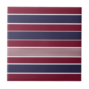 Horizontal stripes, burgundy, navy blue, white tile