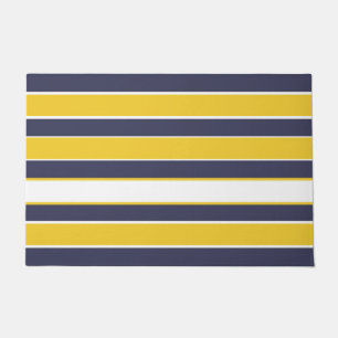 Horizontal stripes, mustard yellow, navy blue, whi doormat