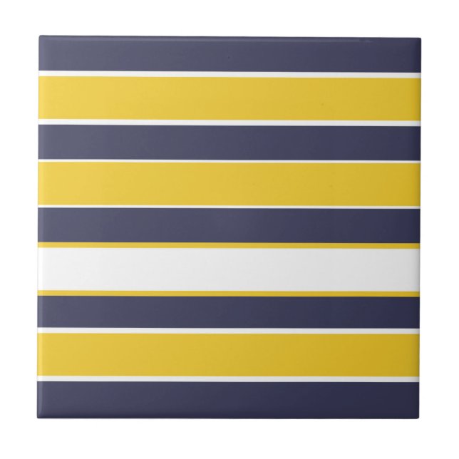 Horizontal stripes, mustard yellow, navy blue, whi tile (Front)