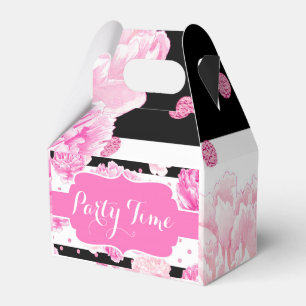 Horizontal Stripes Pink Floral Watercolor Birthday Favor Box