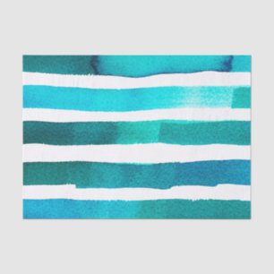 Horizontal Teal and White Watercolor Striped Tissue Paper