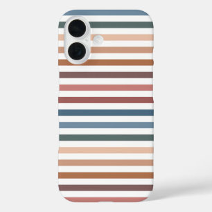 Horizontal Terracotta and Teal Stripes iPhone 16 Case