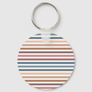 Horizontal Terracotta and Teal Stripes Keychain