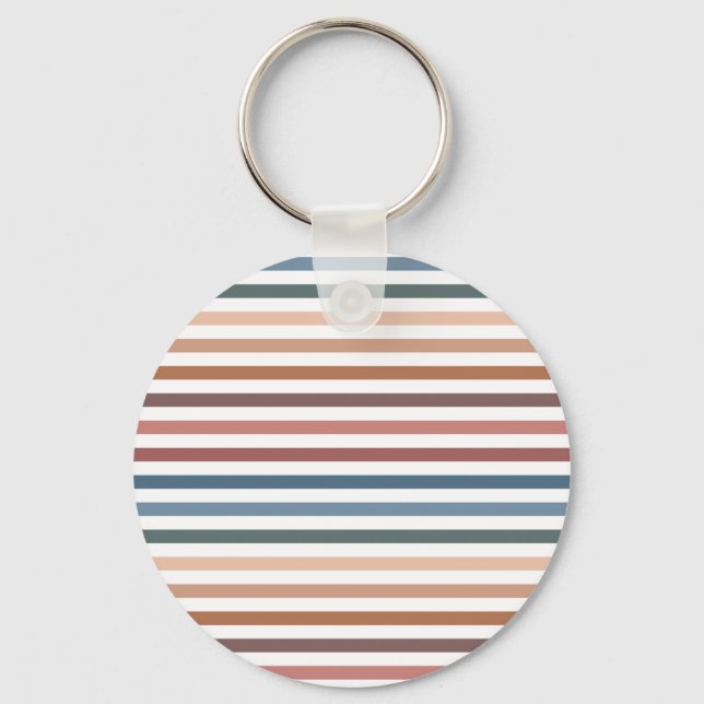 Horizontal Terracotta and Teal Stripes Keychain (Front)