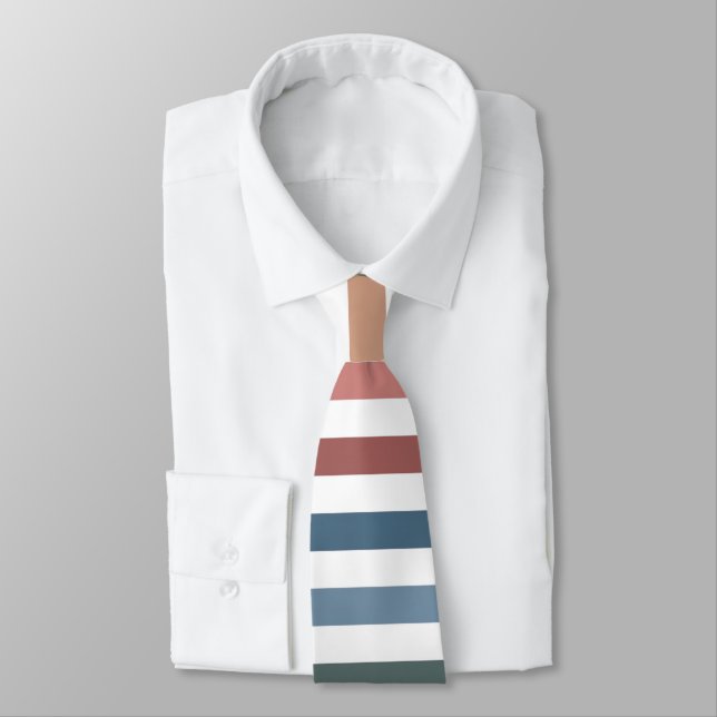 Horizontal Terracotta and Teal Stripes Tie (Tied)