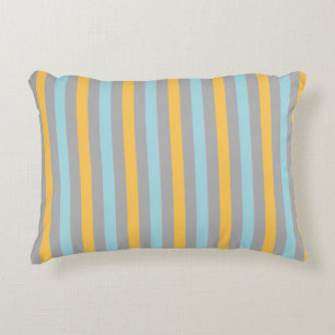 Horizontal Turquoise, Grey and Yellow Stripes Accent Pillow