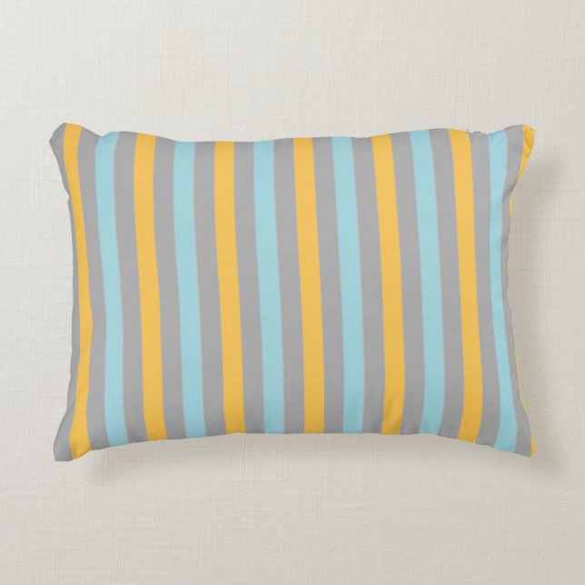 Horizontal Turquoise, Grey and Yellow Stripes Accent Pillow (Front)