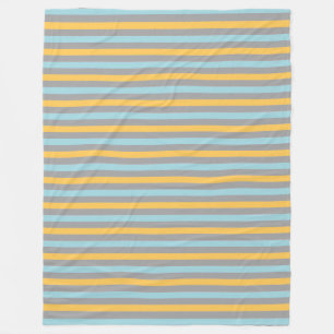 Horizontal Turquoise, Grey and Yellow Stripes Fleece Blanket
