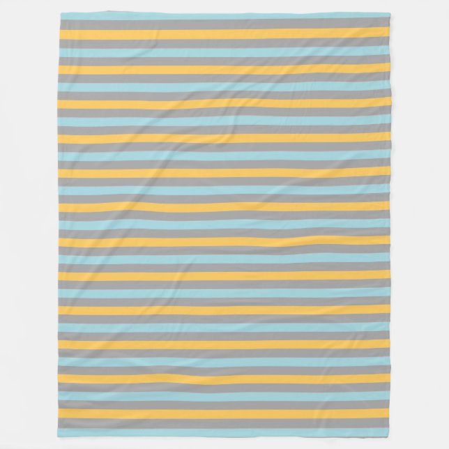 Horizontal Turquoise, Grey and Yellow Stripes Fleece Blanket (Front)