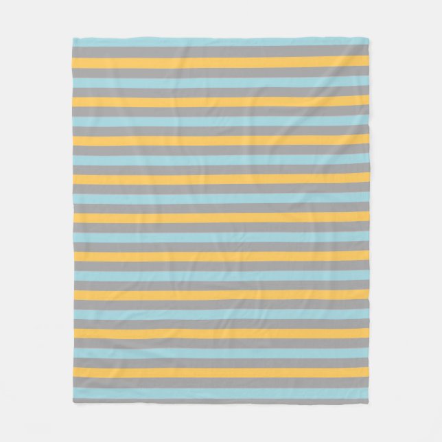 Horizontal Turquoise, Grey and Yellow Stripes Fleece Blanket (Front)