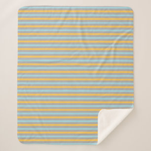 Horizontal Turquoise, Grey and Yellow Stripes Sherpa Blanket