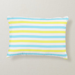 Horizontal Turquoise, Yellow and White Stripes Accent Pillow