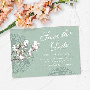Horizontal Vintage Sage Green Chinoiserie Magnetic Invitation