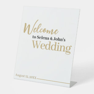 Horizontal White Gold Elegant Wedding Welcome Sign