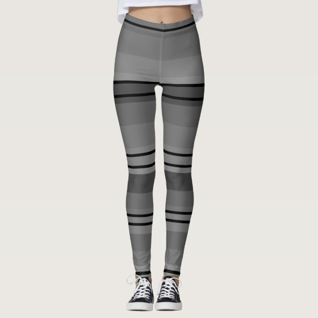 Horizontale black and grey geometric pattern leggings (Front)