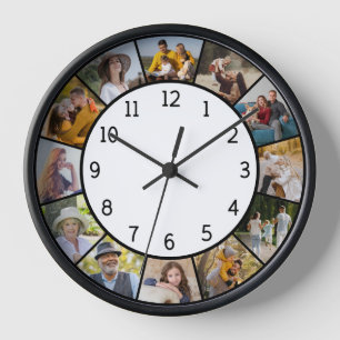 Horloge 12 Collage de photos Famille & Amis Noir & Blanc