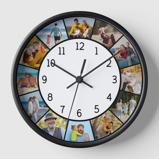 Horloge 12 Collage photo Famille & Amis Noir & Blanc  (Recto)