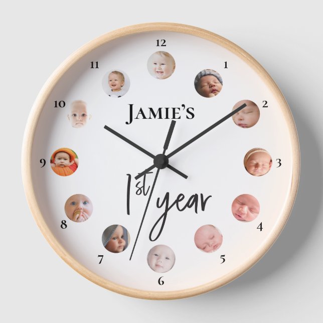 Horloge 1ère année du bébé 12 mois photos personnalisées (Recto)