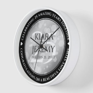 Horloge 25e anniversaire de mariage de noces d'argent élég