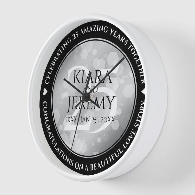 Horloge 25e anniversaire de mariage de noces d'argent élég (Angle)