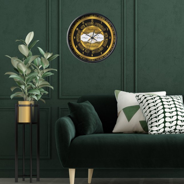 Horloge 40e anniversaire du Mariage Black and Gold Elegant (Créateur téléchargé)