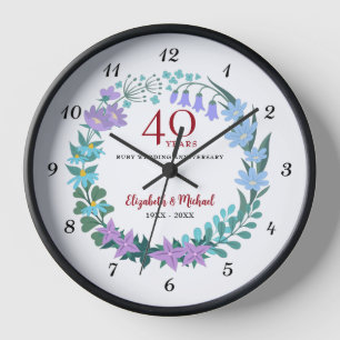 Horloge 40e anniversaire Ruby Floral Bluebells Wreath