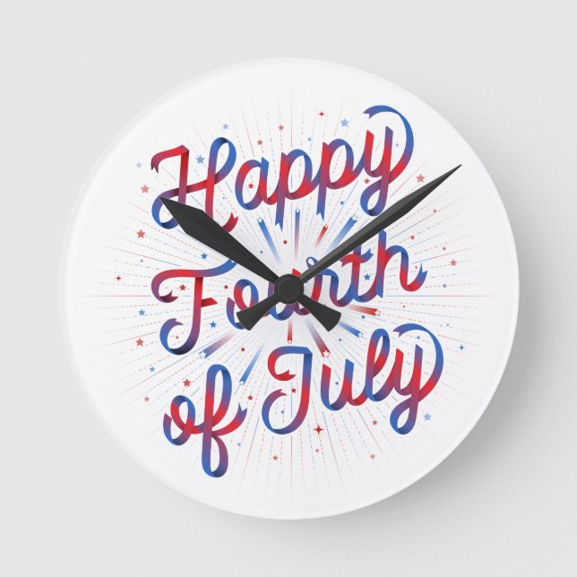 Horloge 4 juillet joyeuse (Dégradé rouge/bleu) (Recto)