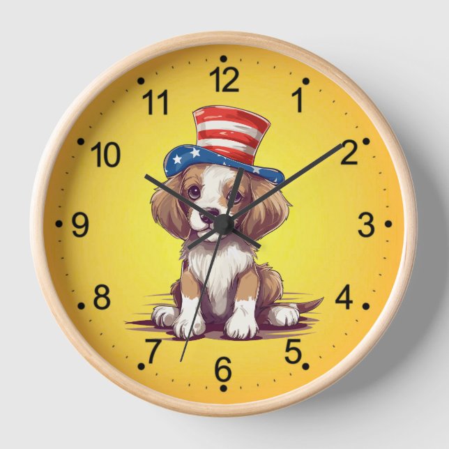 Horloge 4 juillet mignon chien avec Casquette-54676 (Recto)