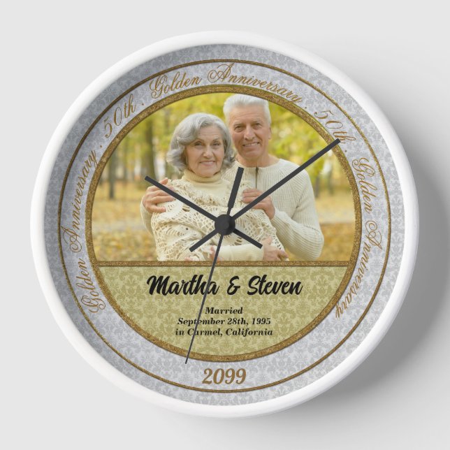 Horloge 50e Anniversaire de Mariage Or Damassé Photo (Recto)