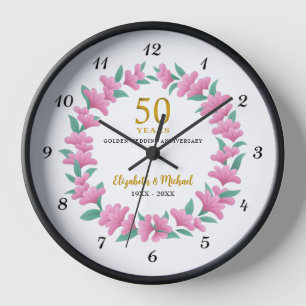 Horloge 50e anniversaire Mariage d'or couronne de fleurs r