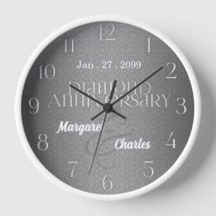 Horloge 60e anniversaire du Mariage diamant Noms des dates