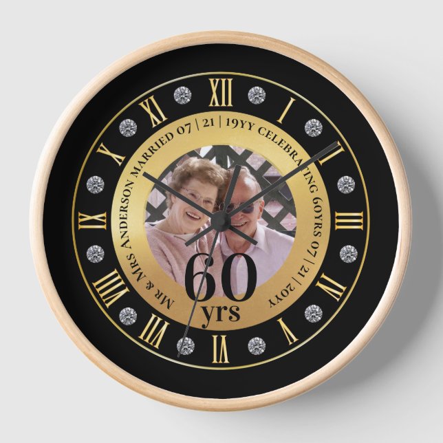 Horloge 60e anniversaire Mariage photo cadeau Diamant Soix (Recto)