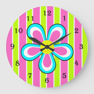 Horloge à fleurs rétro colorée — rose chaud et cha