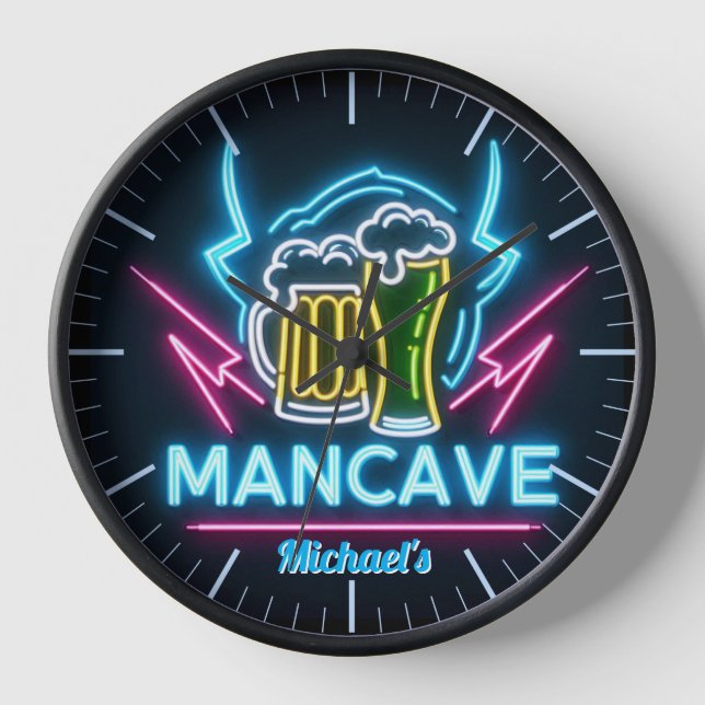 Horloge à la barre Mancave Neon Beer Nom personnal (Recto)