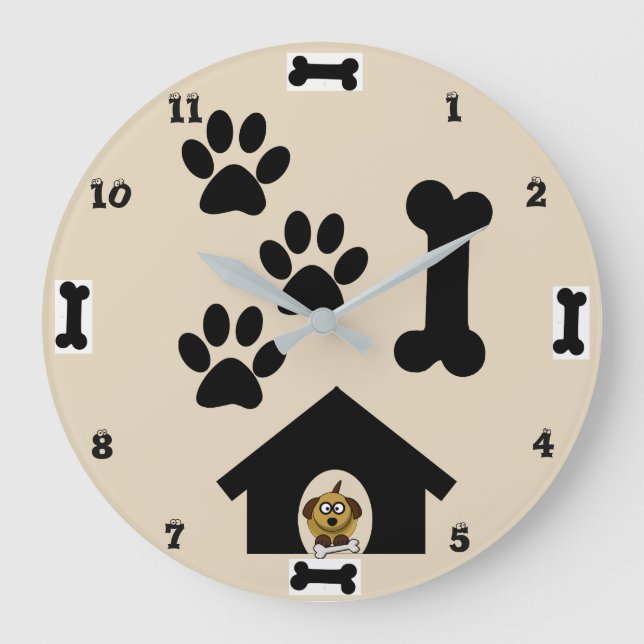 Horloge À Mur Rond Chien Et Os (Recto)