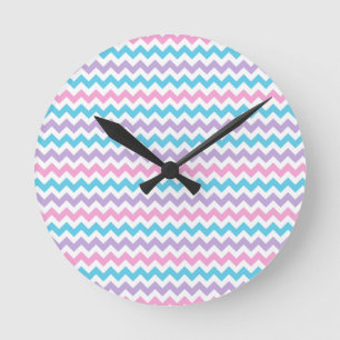 Horloge À Mur Rond, Turquoise, Rose, Mauve, Blanc 