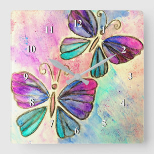 Horloge à papillons volants - Aquarelle