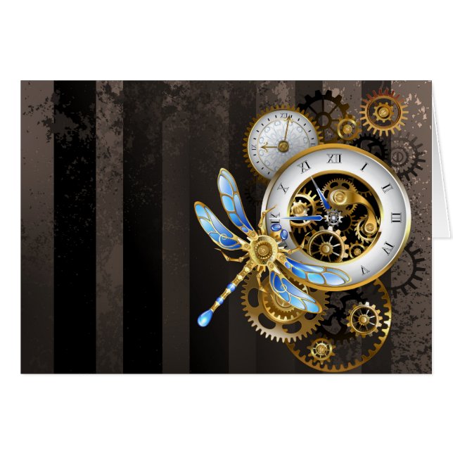 Horloge à vapeur avec libellule mécanique (Devant horizontal)