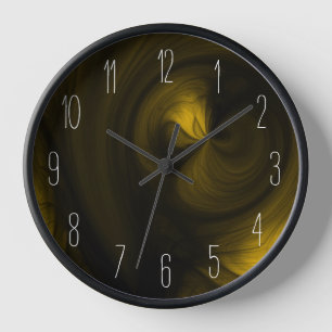 Horloge Abstrait Black Smoke Swirl - Jaune