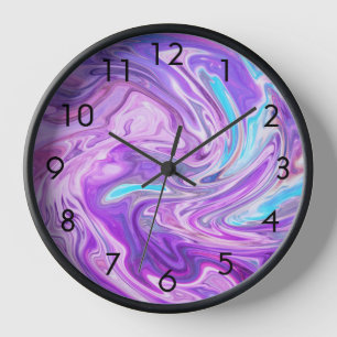 Horloge Abstrait Bleu clair Purple Liquide Swirl