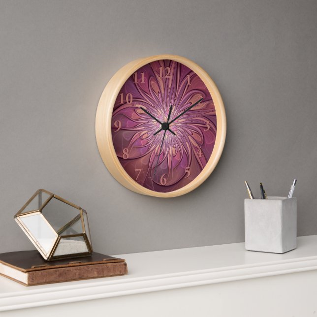 Horloge Abstrait Floral Fractal Art Berry couleurs (Bureau)