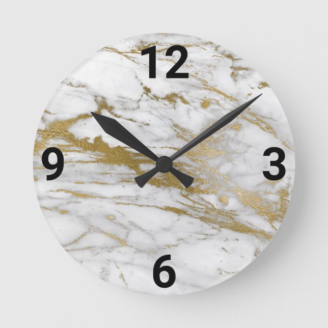 HORLOGE Abstrait MUR or blanc inspiré du marbre (Recto)