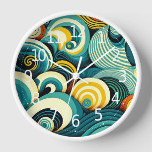 Horloge Abstrait rétro coloré les années 70 hippie Waves A