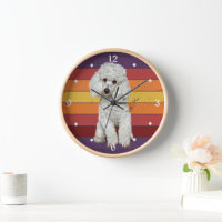 Adorable chien de caniche blanc Retro Sunset