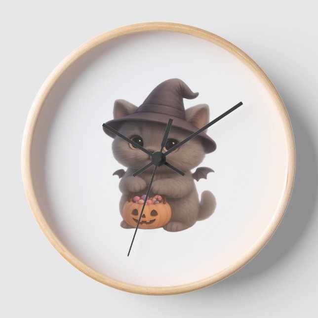 Horloge Adorable Kitten en costume de sorcière Halloween a (Recto)
