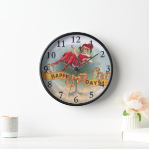 Horloge Affiche Femme Vintage dans un Verre à Champagne : 